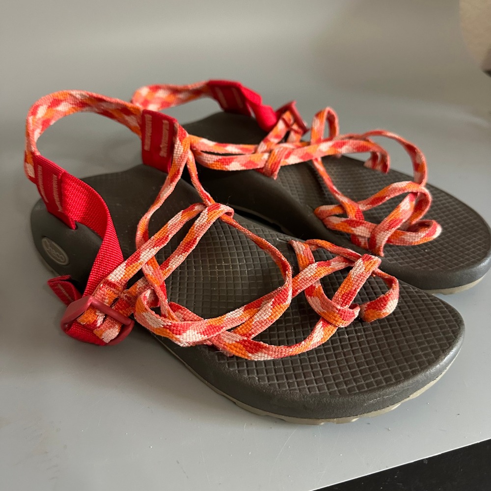 Chaco Z Cloud 2 Sandals Womens 7 Orange Red Multi Strap Toe Loop Hiking Shoes